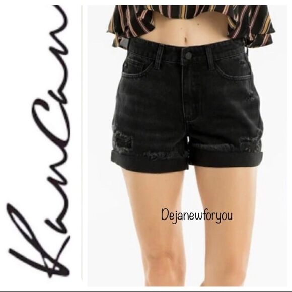 KANCAN BLACK RIPPED CUFFED SHORTS SIZE 5/26 - Picture 1 of 7